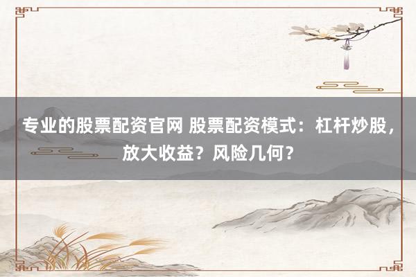 专业的股票配资官网 股票配资模式：杠杆炒股，放大收益？风险几何？