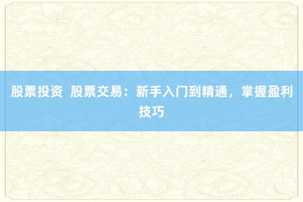 股票投资  股票交易：新手入门到精通，掌握盈利技巧