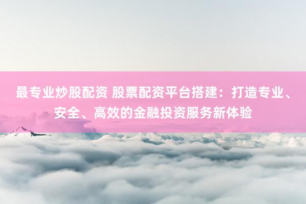 最专业炒股配资 股票配资平台搭建：打造专业、安全、高效的金融投资服务新体验