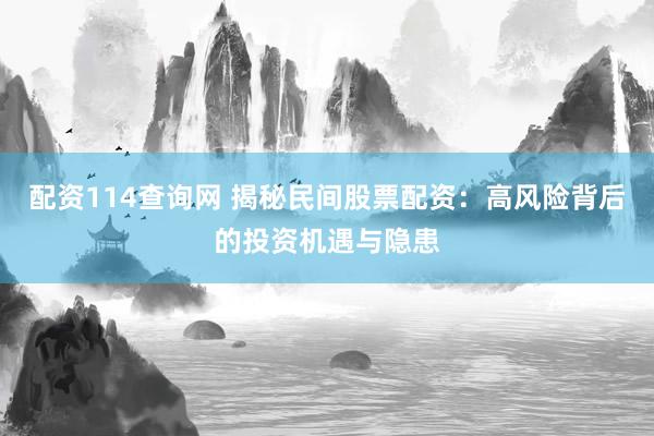 配资114查询网 揭秘民间股票配资：高风险背后的投资机遇与隐患