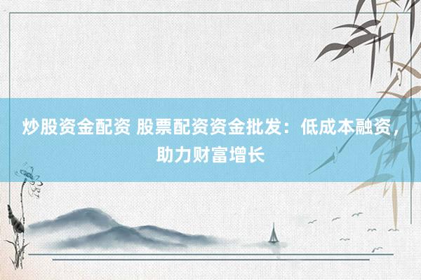 炒股资金配资 股票配资资金批发：低成本融资，助力财富增长