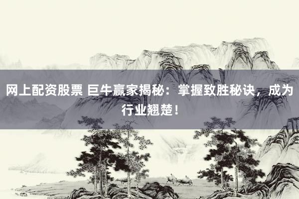 网上配资股票 巨牛赢家揭秘：掌握致胜秘诀，成为行业翘楚！