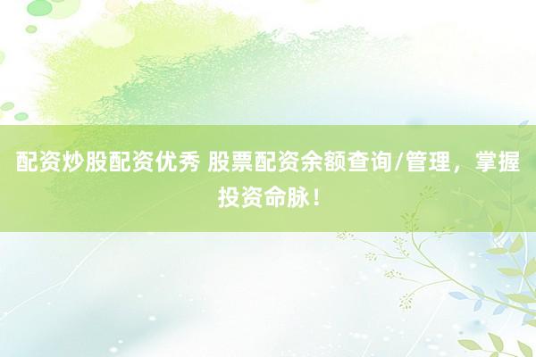 配资炒股配资优秀 股票配资余额查询/管理，掌握投资命脉！