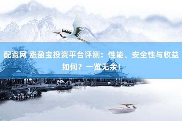 配资网 涨盈宝投资平台评测：性能、安全性与收益如何？一览无余！