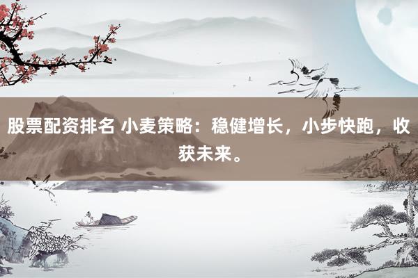 股票配资排名 小麦策略：稳健增长，小步快跑，收获未来。