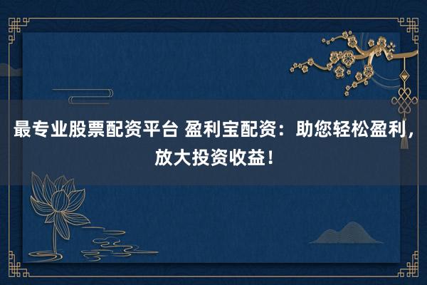 最专业股票配资平台 盈利宝配资：助您轻松盈利，放大投资收益！